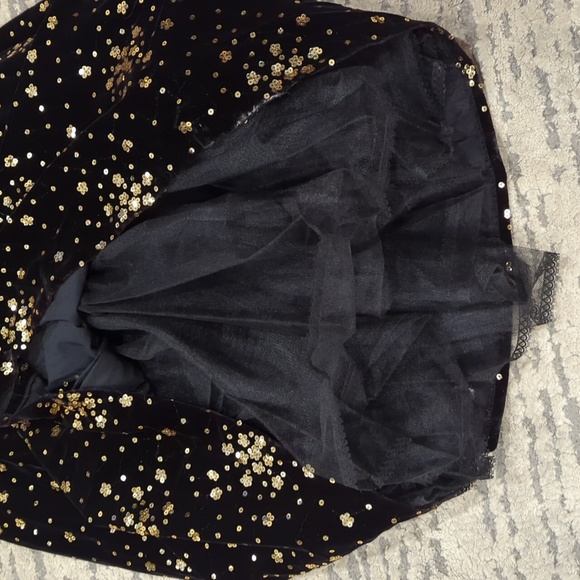 Jessica McClintock Velvet Strapless Black and Gold Sequin Dress - Picture 5 of 7